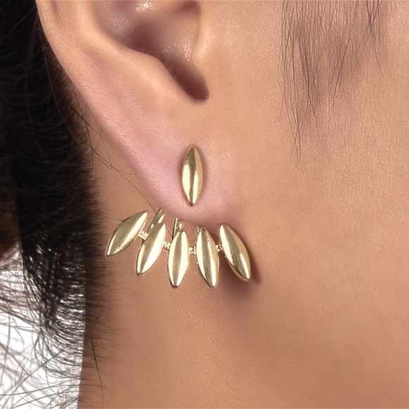 Gold Oblong Studs & Earring Jackets - Picture 4 of 6